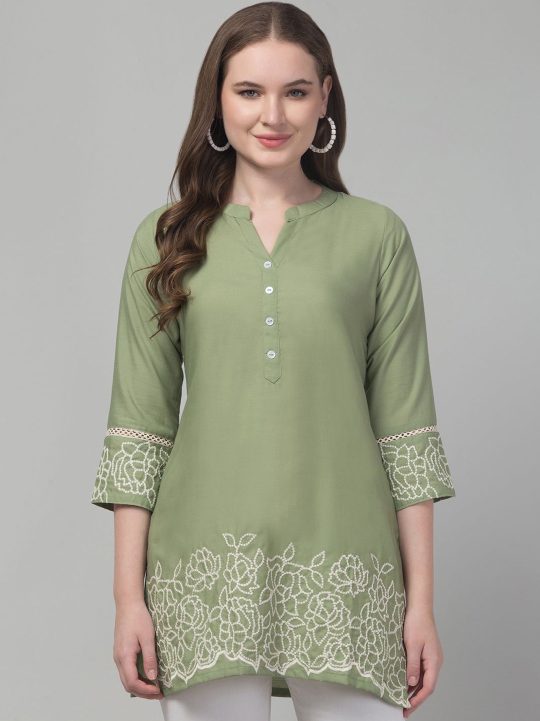 

Trend Level Women Embroidered Kurti, Olive