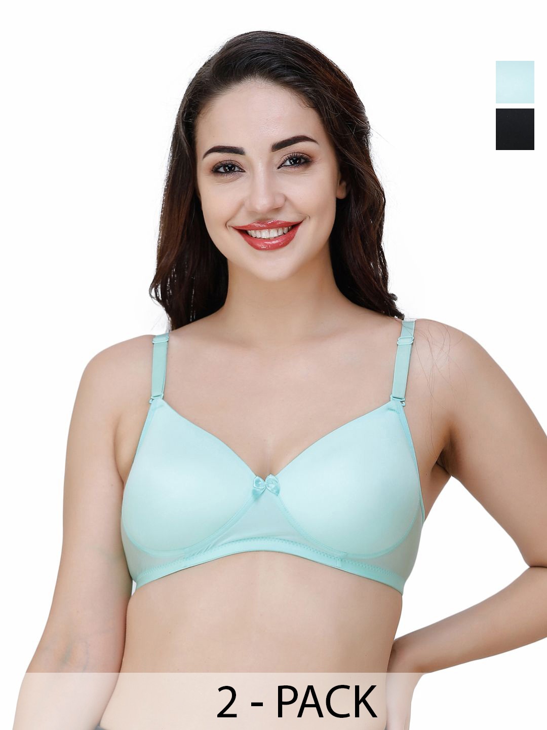 

College Girl Women Pack of 2 Seamless Full Coverage Lightly Padded Bra, Black
