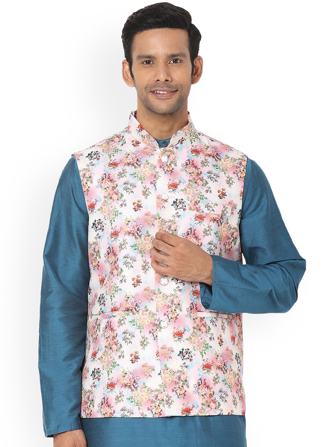 

SALWAR STUDIO Printed Nehru Jackets, Pink