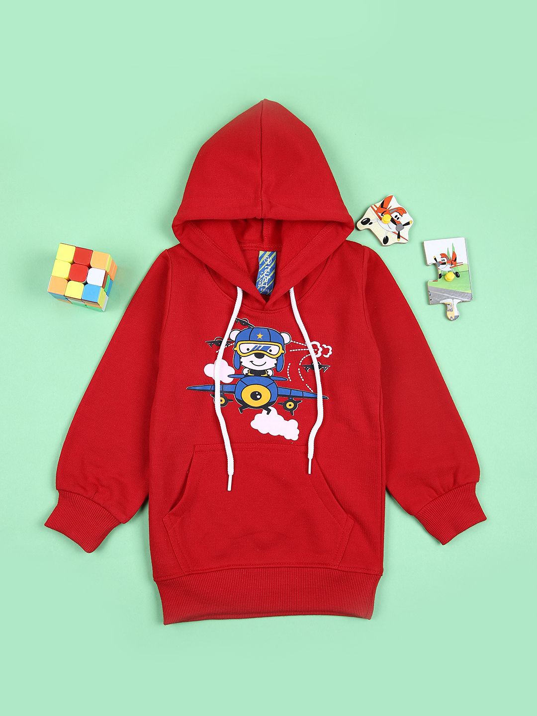 

V-Mart Boys Graphic Printed Cotton Hooded Sweatshirt, Red