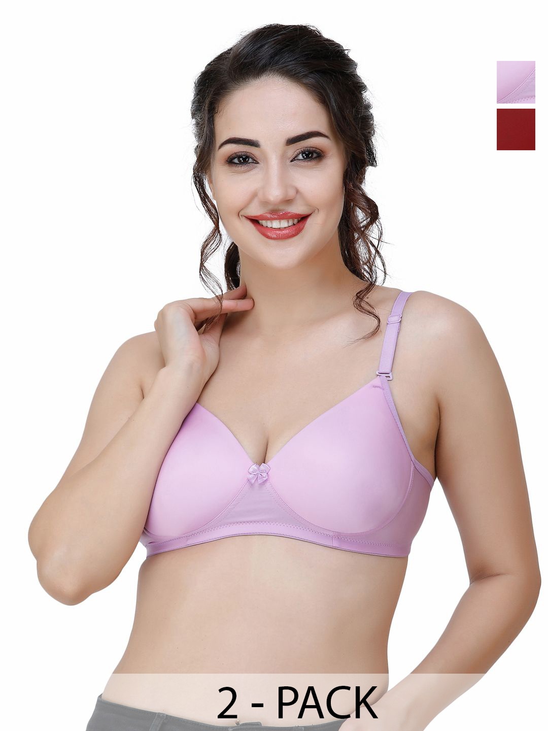 

College Girl Pack Of 2 Medium Coverage Lightly Padded T-shirt Bra, Maroon