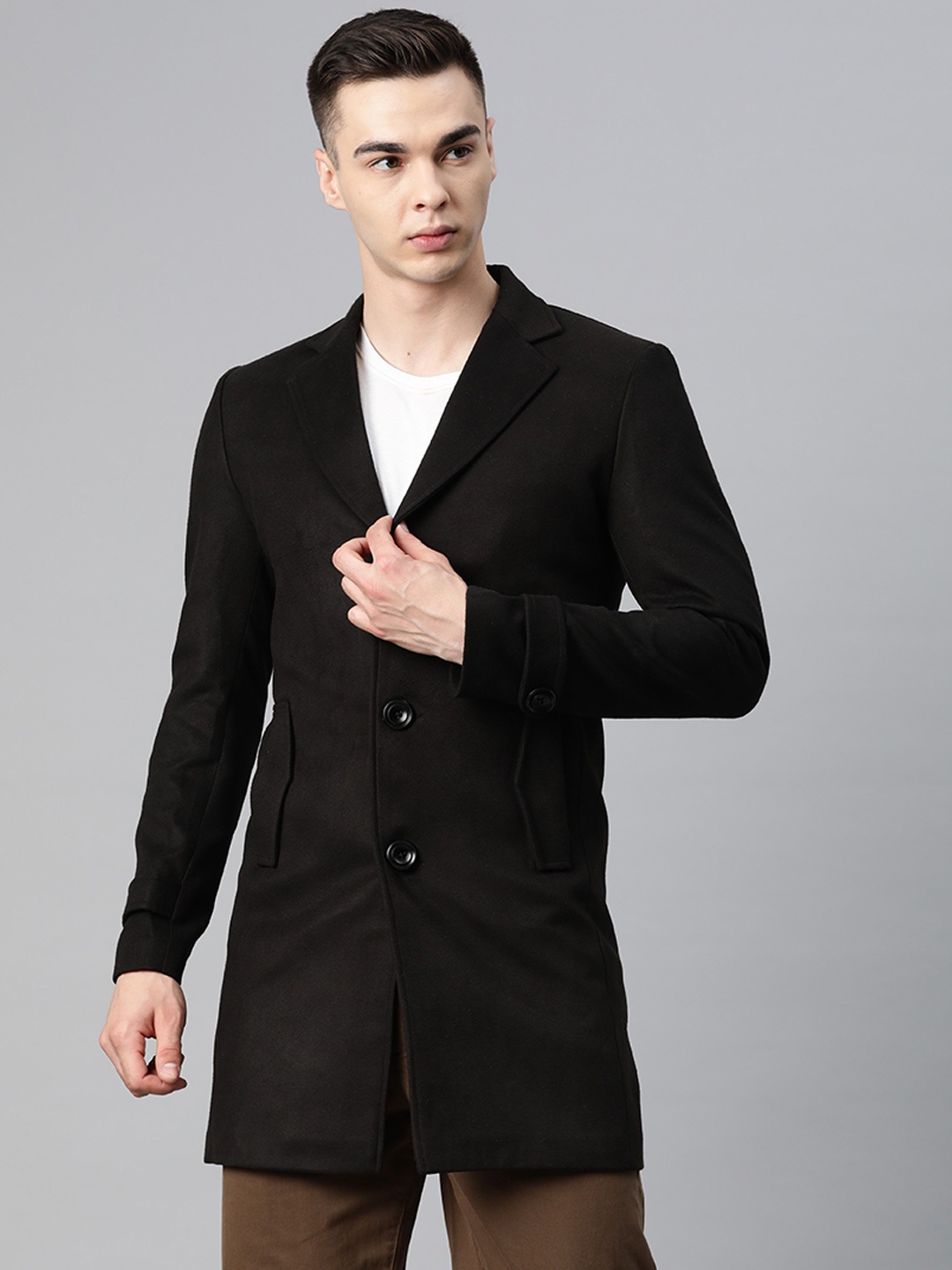 

Pierre Carlo Men Single-Breasted Trench Coat, Black