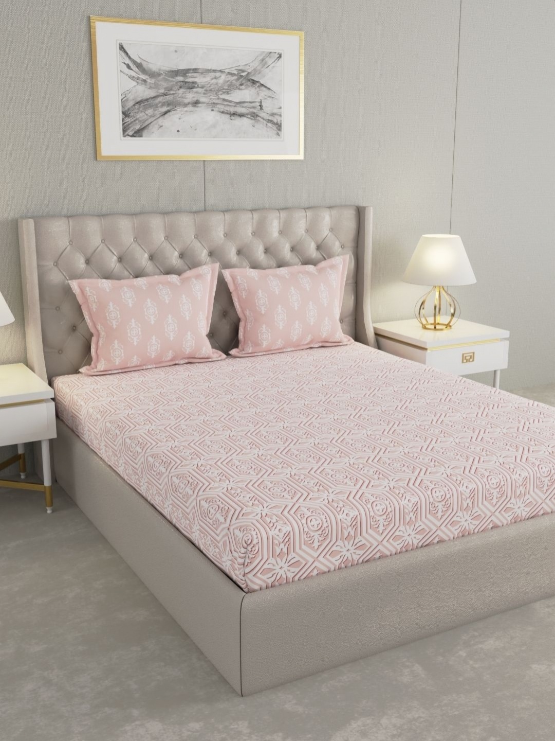 

Raymond Home MYSTIQUE Pink Ethnic Printed Cotton 110 TC Queen Bedsheet Set 2.54 x 2.24m