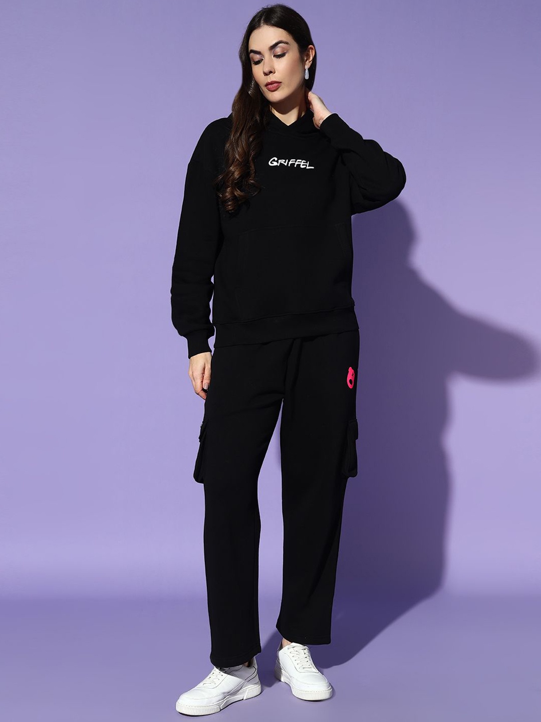 

GRIFFEL Women Mid-Rise Long Sleeves Oversized Tracksuits, Black