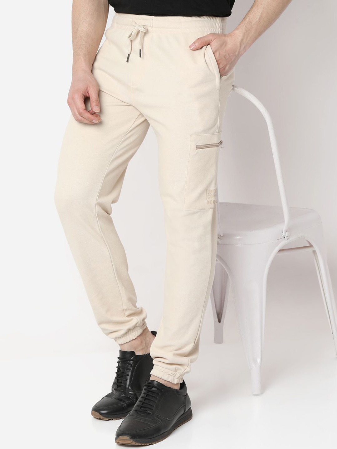 

UnderJeans by Spykar Men Mid-Rise Track Pants, Beige