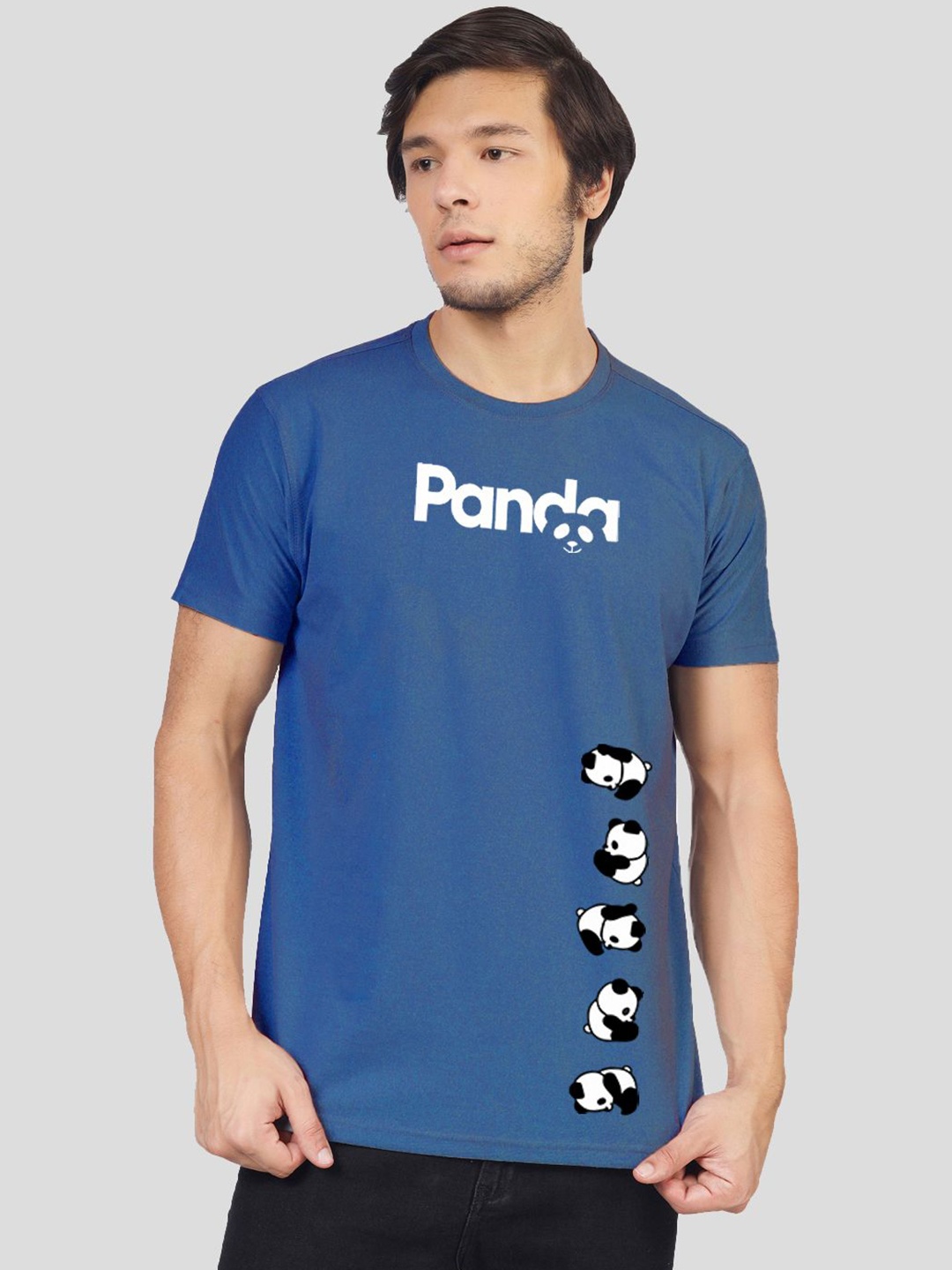 

Greylongg Men Graphic Printed Round Neck Cotton Panda T-shirt, Blue