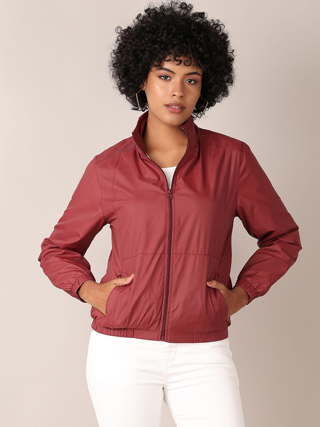 

V-Mart Women Camouflage Bomber Jacket, Maroon