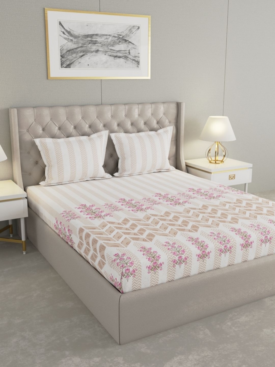 

Raymond Home CRYSTAL Pink Floral Printed Cotton 210 TC King Bedsheet Set 2.74 x 2.74m