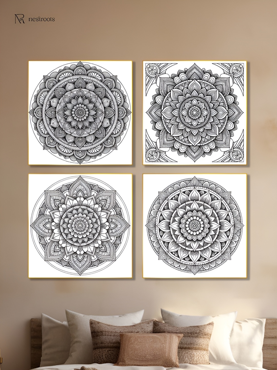 

nestroots Black & White 4 Pieces Colorable Circular Canvas Painting Wall Arts