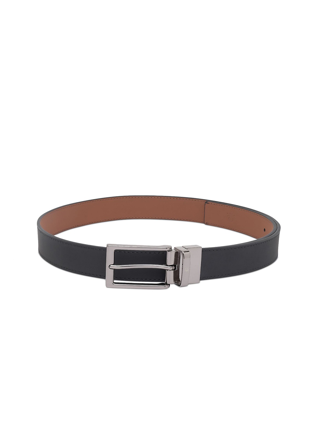 

United Colors of Benetton Men Leather Reversible Formal Slim Belt, Black