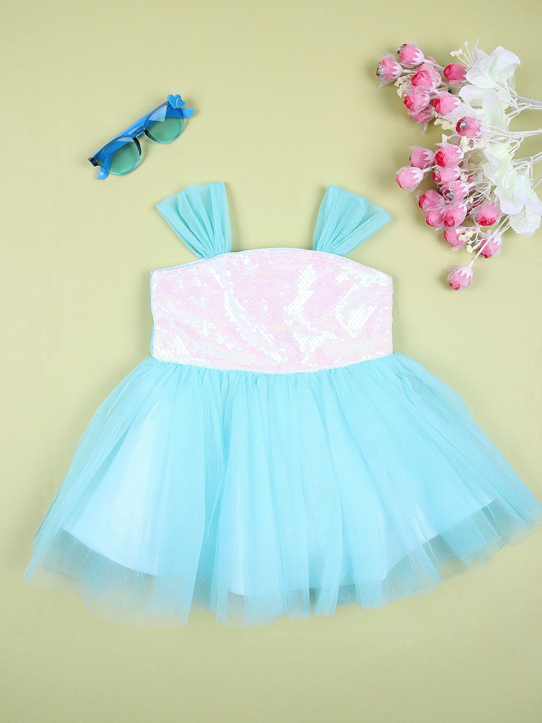 

V-Mart Kids Embellished Sequined Fit & Flare Dress, Blue
