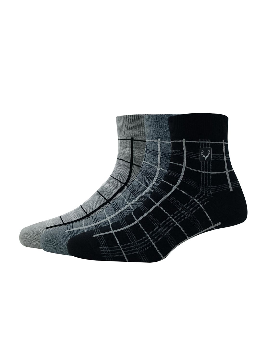 

Allen Solly Men Pack Of 3 Checked Above Ankle-Length Cotton Socks, Grey melange