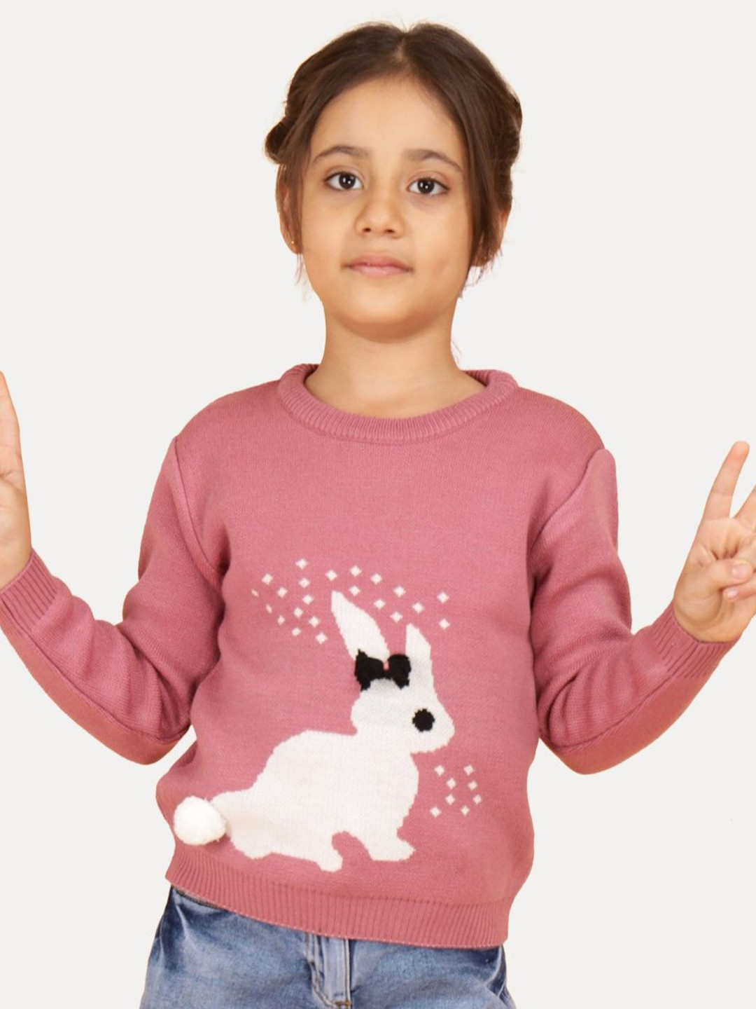 

JoE Hazel Girls Acrylic Cable Knit Printed Pullover Sweaters, Pink