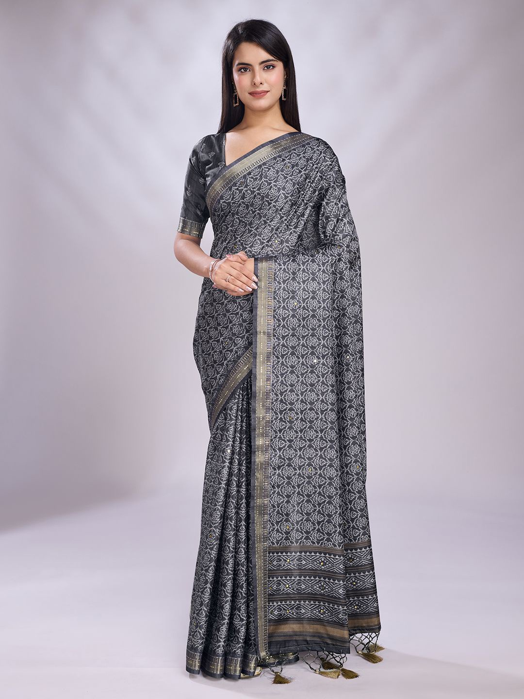 

Mitera Embellished Pure Silk Designer Saree, Grey