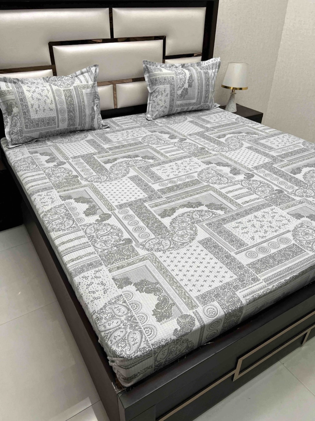 

Pure Decor Velar Grey Ethnic Pure Cotton 380 TC Super King Bedsheet Set-2.75 m x 3.04 m