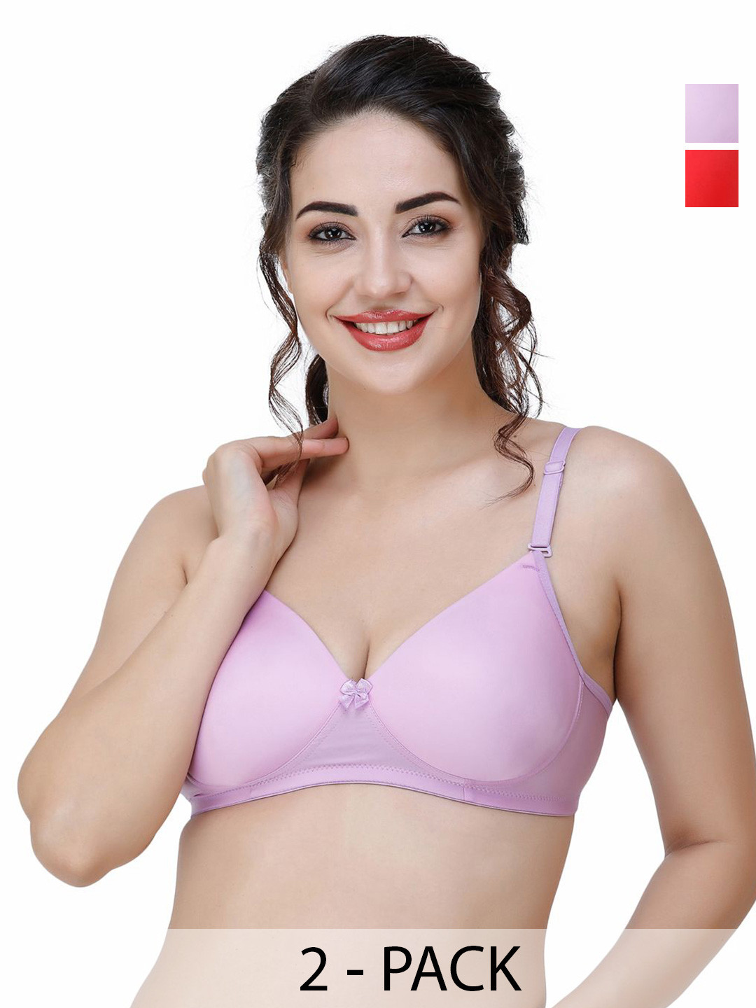 

College Girl Pack Of 2 Medium Coverage Lightly Padded T-shirt Bra, Red