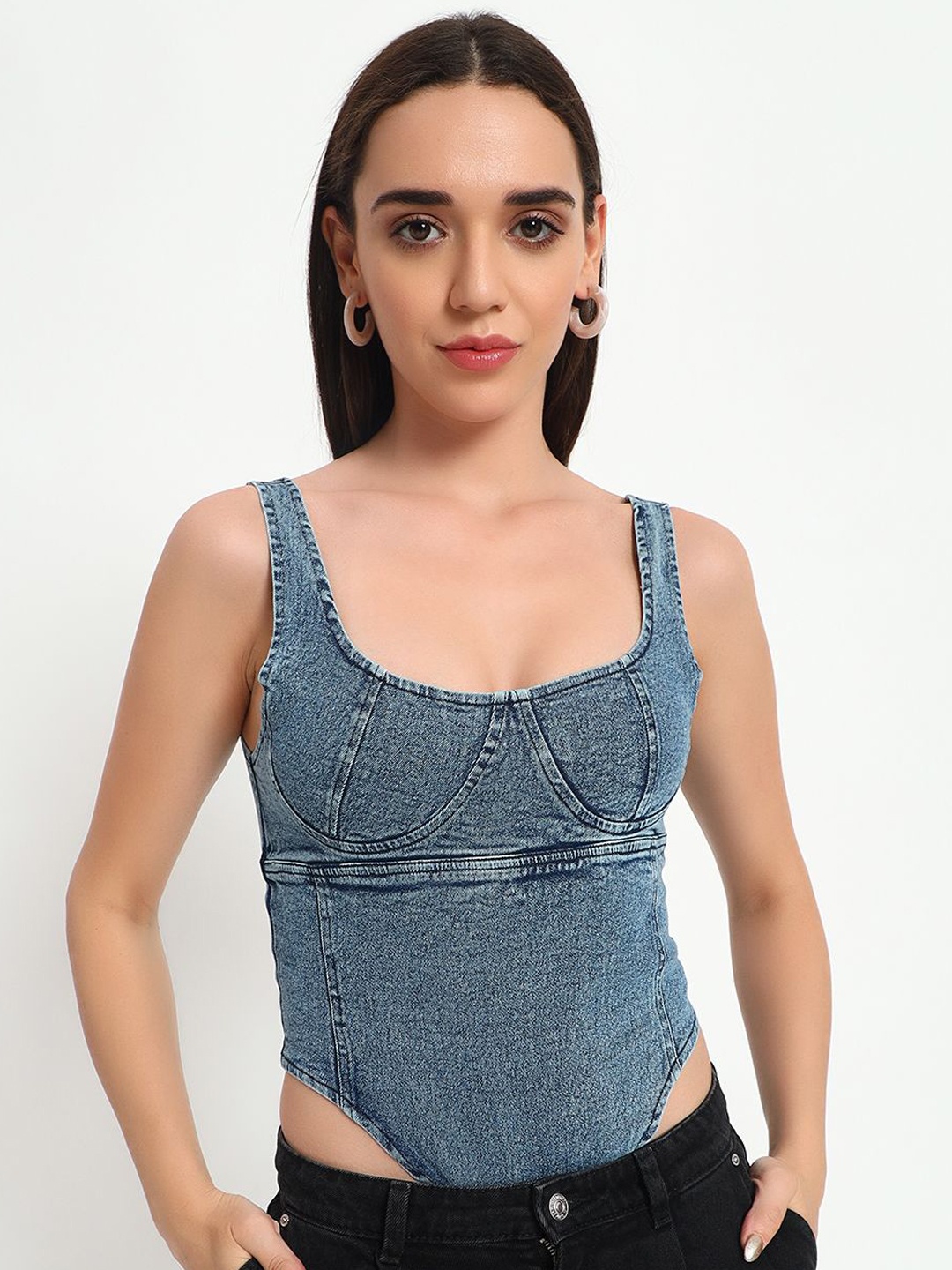 

Sugercandy Women Solid Shoulder Strap Sleeveless Bodysuit, Blue