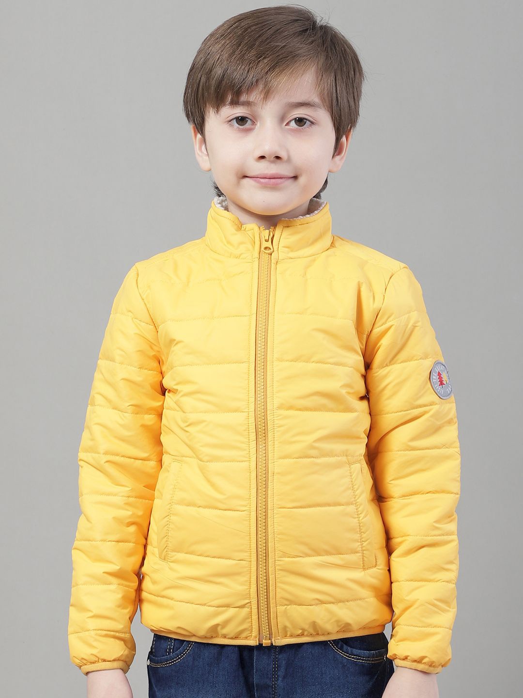 

HOUSE OF VEDAS Boys Mock Collar Solid Casual Sporty Jacket, Yellow