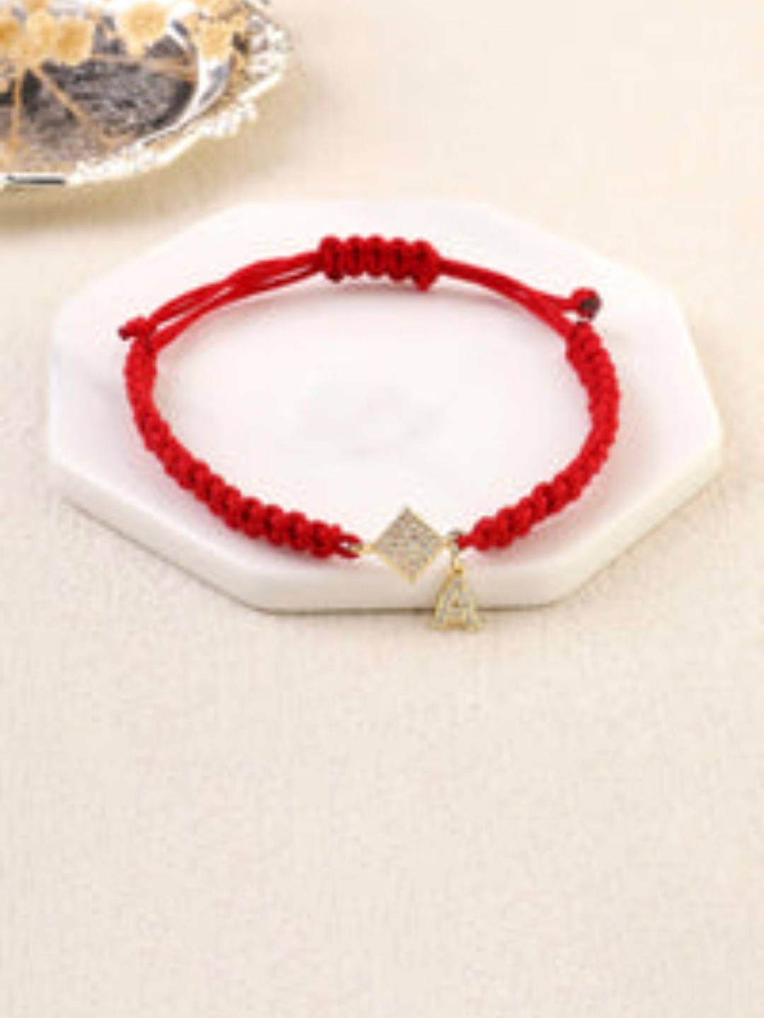 

SALTY Stone Studded Thread A Initial Wraparound Bracelet, Red
