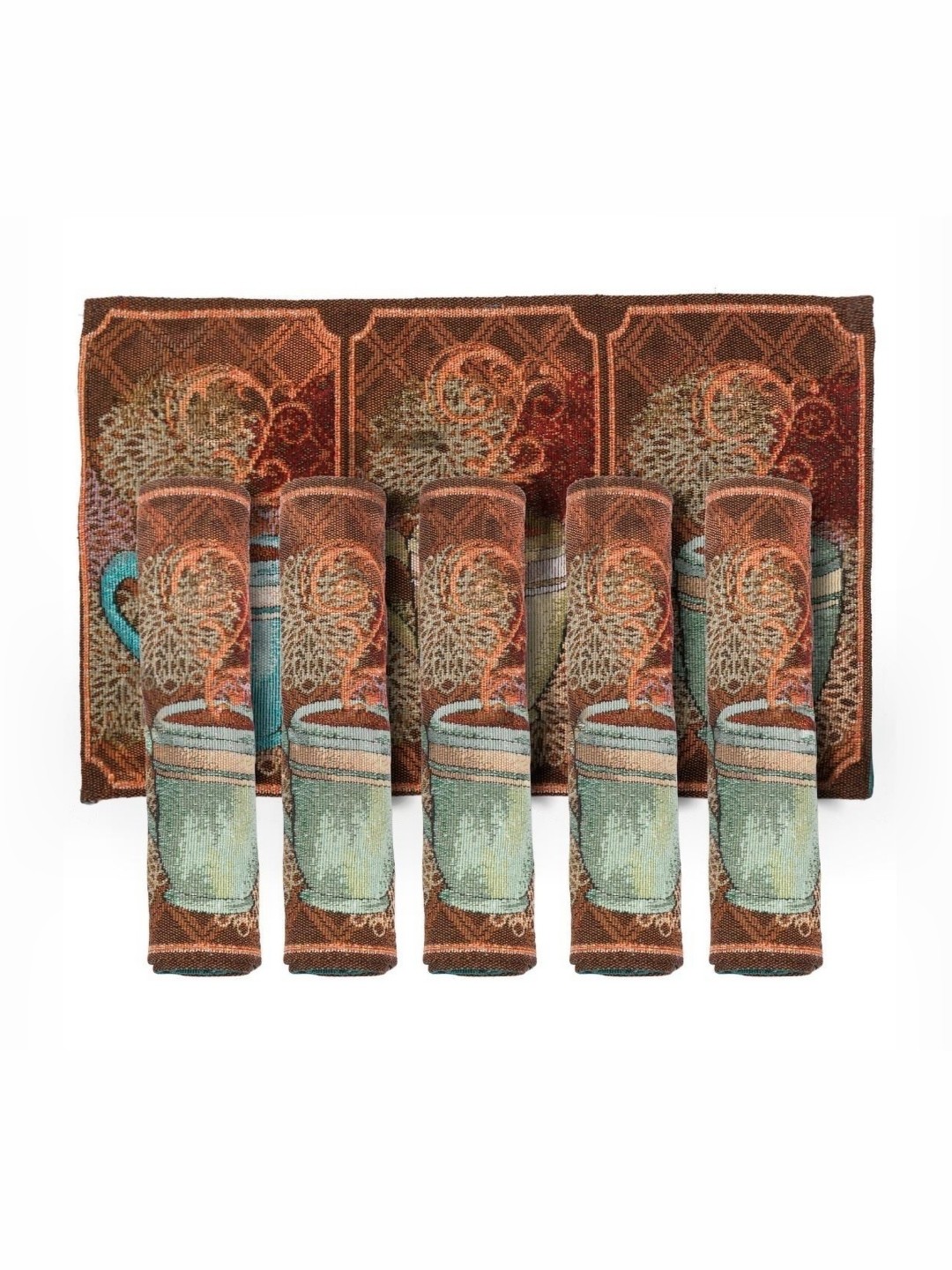 

PRAKARTIK Set of 6 Brown & Green Rectangle Shaped Printed Cotton Dining Table Mats