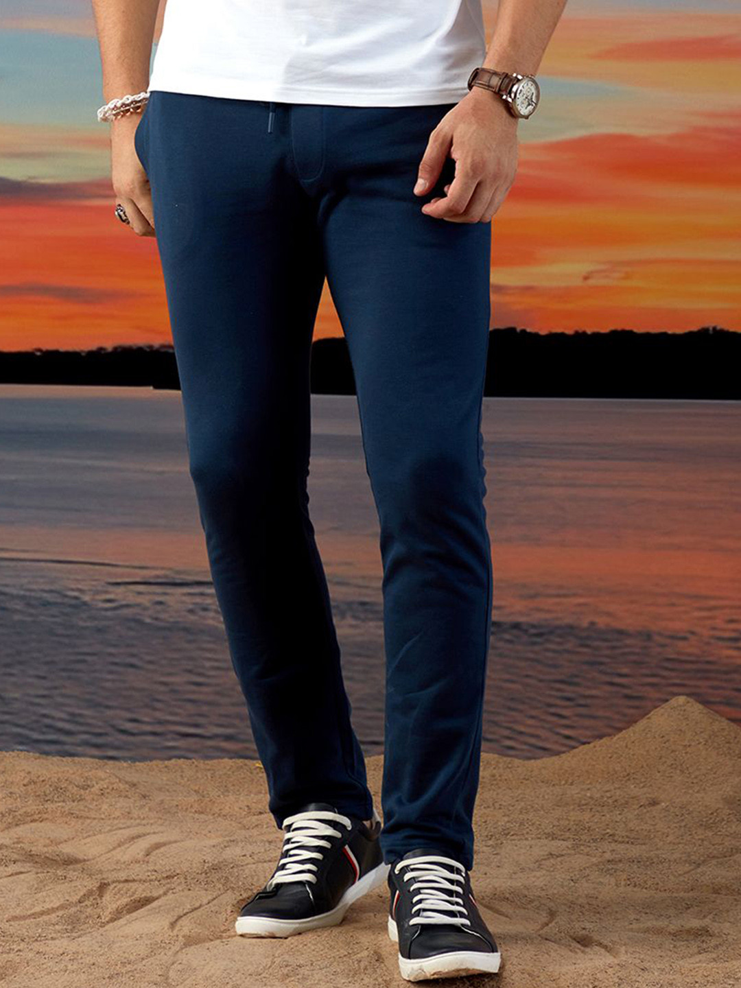 

Markle Moro Men Slim Fit High-Rise Cotton Joggers Trousers, Teal