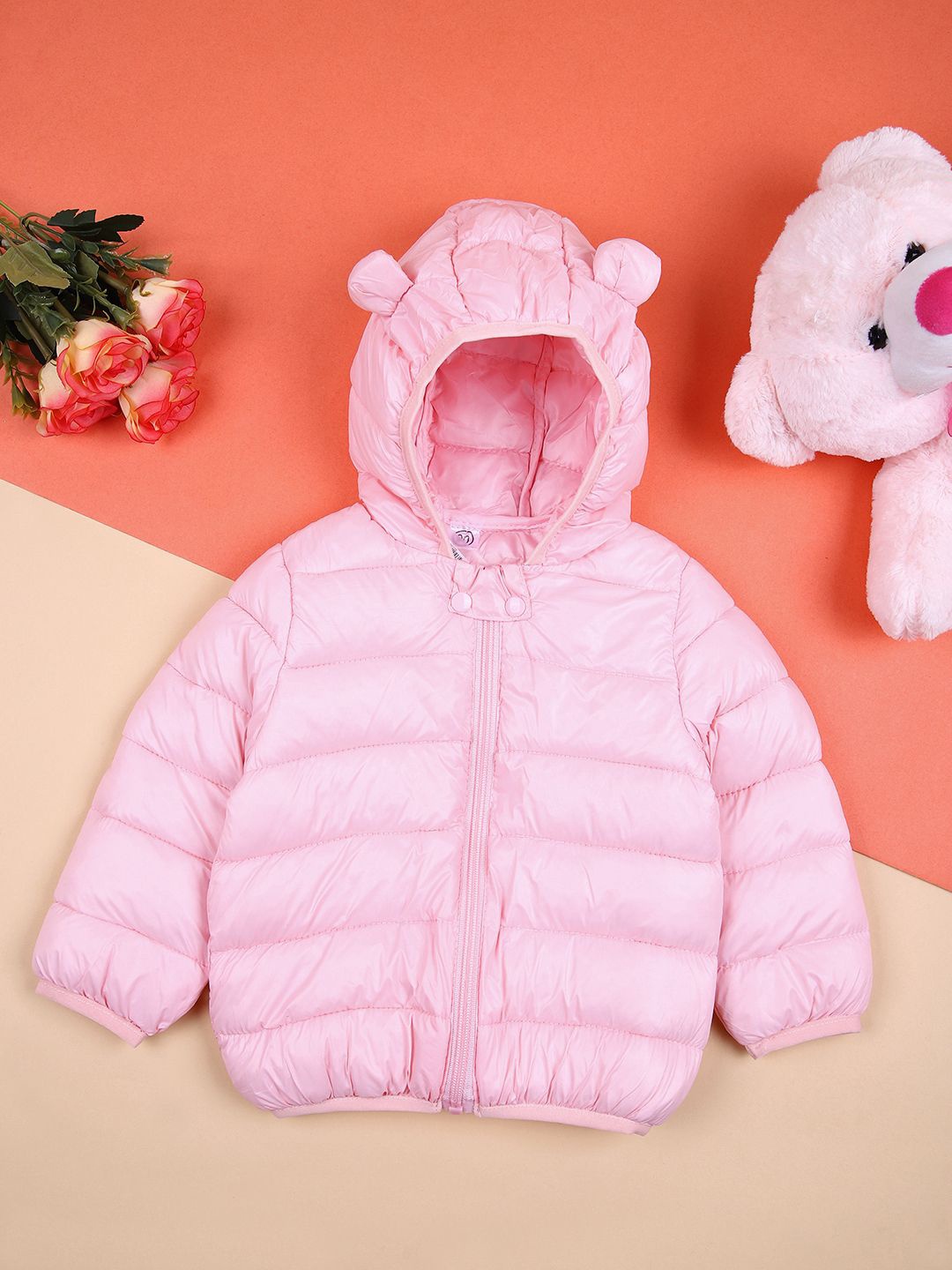 

V-Mart Unisex Kids Hooded Solid Cotton Casual Puffer Jacket, Pink