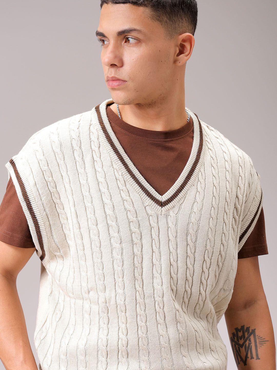 

The Indian Garage Co Men Cable Knit Pullover Sweater, White