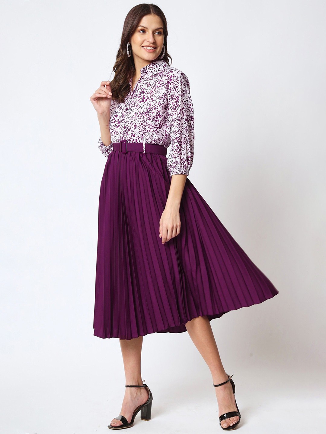 

Femvy Floral Printed Fit & Flare Dress, Purple