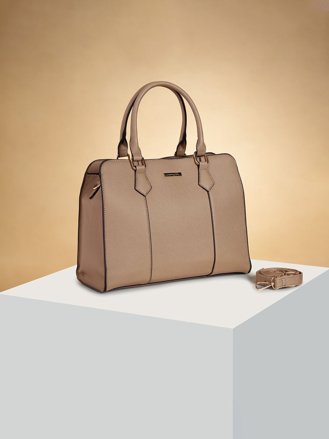 

Forever Glam by Pantaloons Women Solid Structured Handheld Bag, Beige