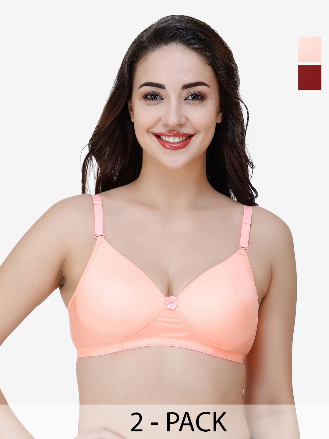 

College Women Pack Of 2 Full Coverage Lightly Padded T-shirt Bra, Maroon