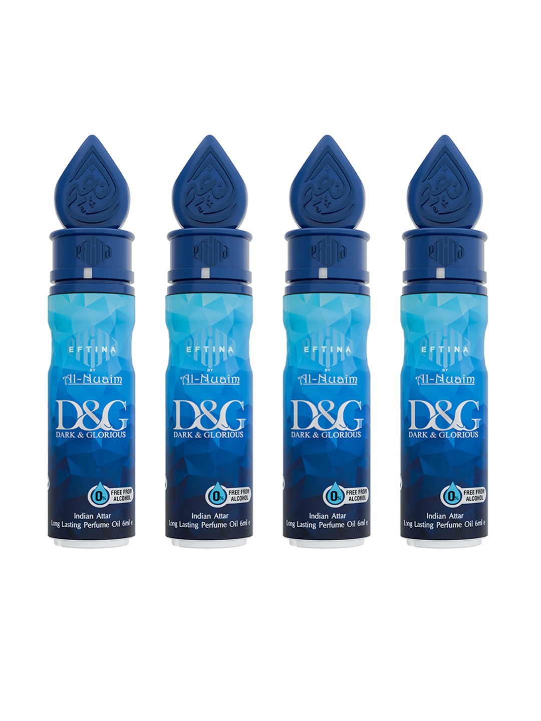 

Al-Nuaim Dark & Glorious Set of 4 Alcohol-Free Long Lasting Attar - 6 ml each, Blue