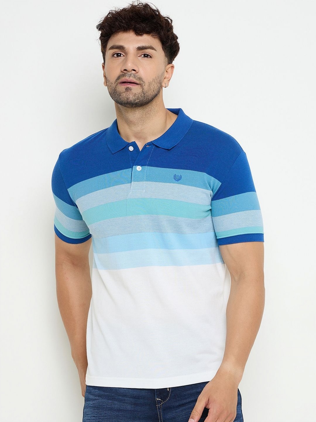 

Duke Men Striped Polo Collar Cotton T-shirt, Blue