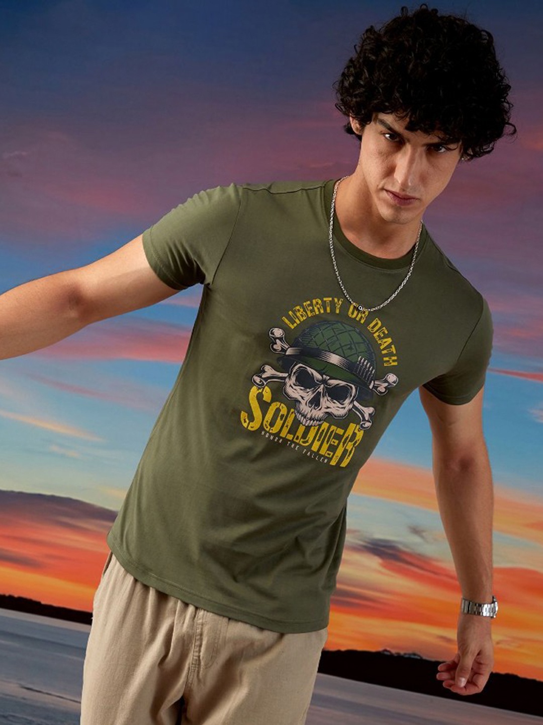 

Markle Moro Men Graphic Printed Round Neck Cotton Slim Fit T-shirt, Olive