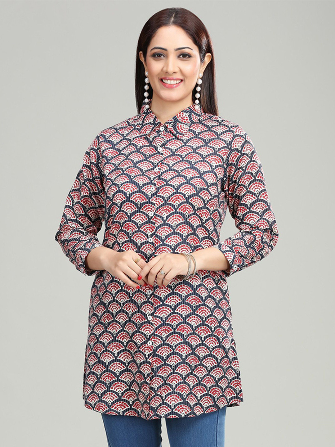 

COTTON CULTURE Printed Straight Tunic, Navy blue