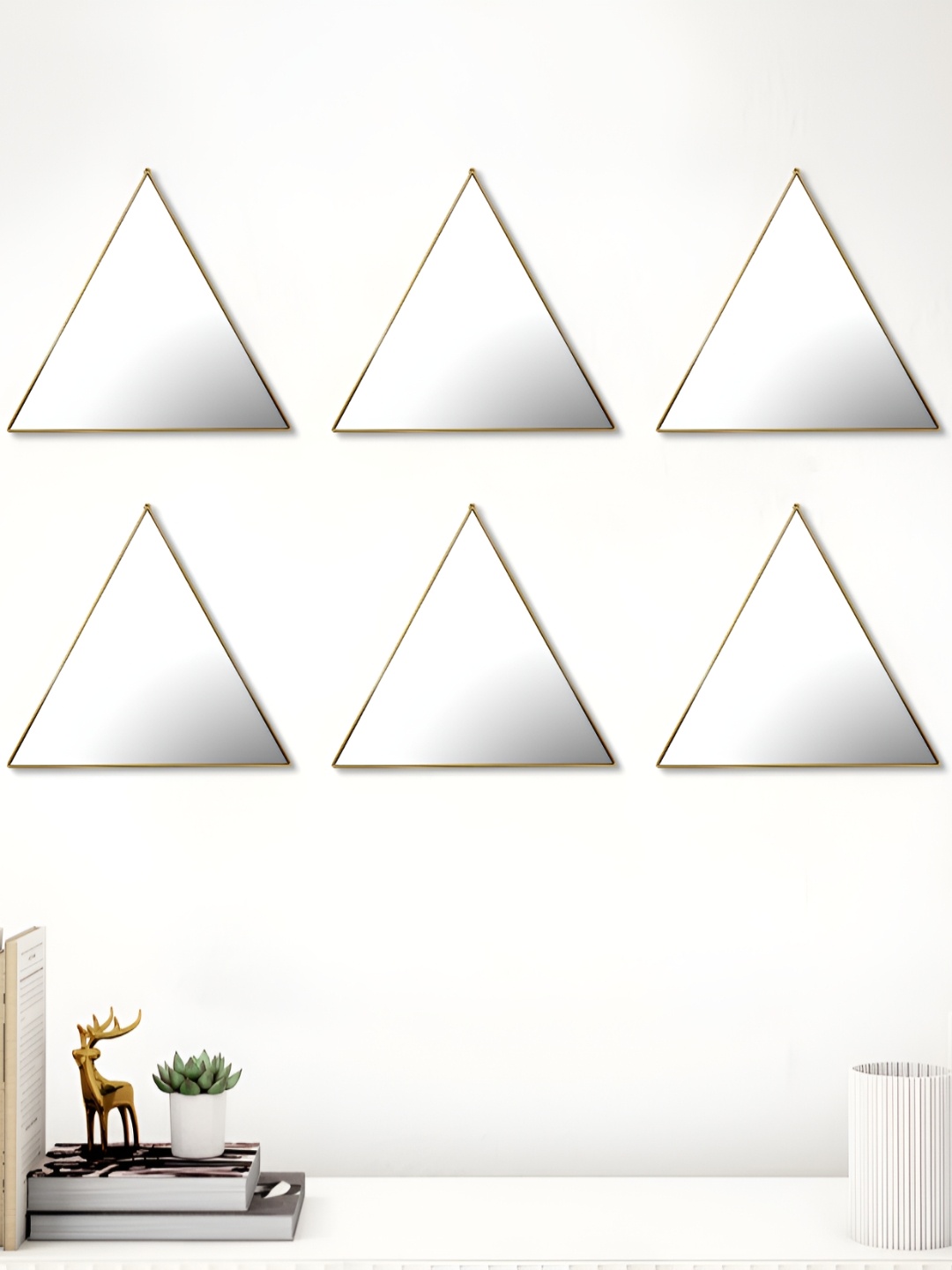 

Home Centre Corsica 6 Pieces Gold-Toned & Transparent Triangle Decorative Wall Mirrors