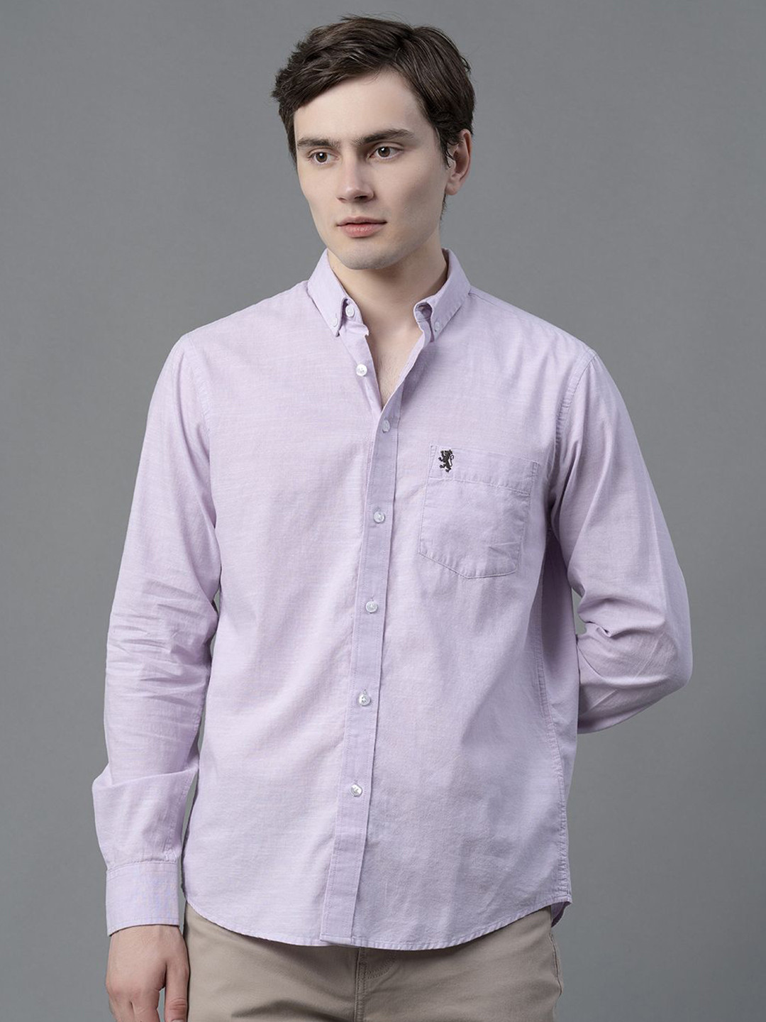 

Red Tape Men Button-Down Collar Solid Cotton Casual Shirt, Purple