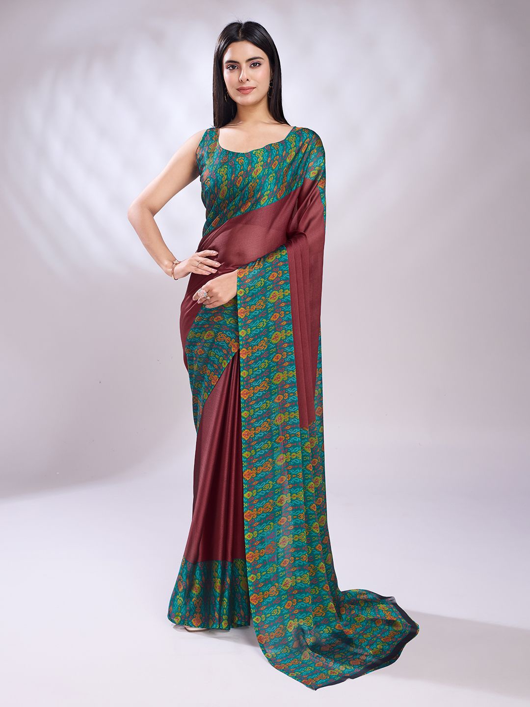 

KALINI Ethnic Motifs Printed Pure Silk Saree, Brown