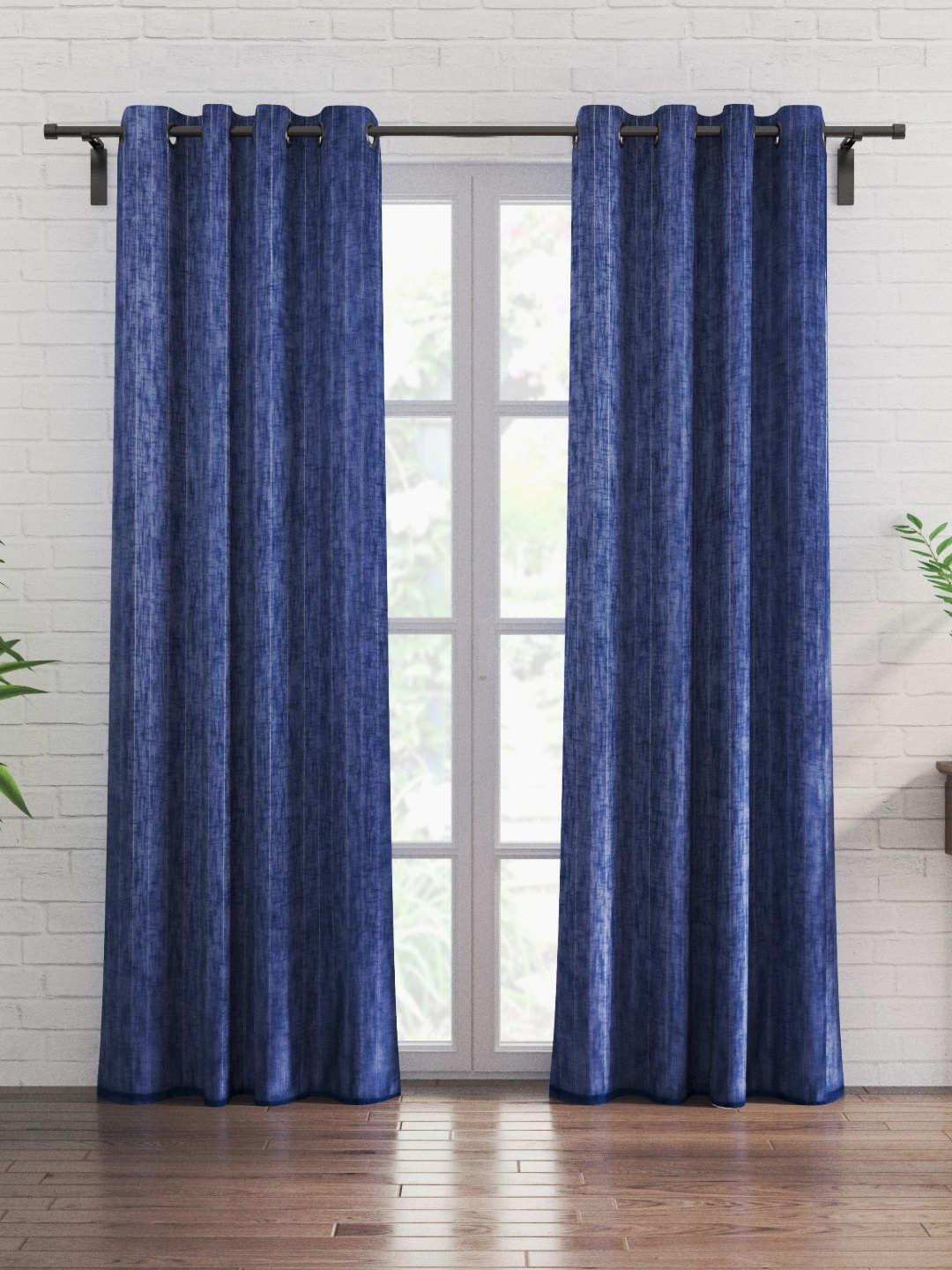 

Home Centre Blue & Grey 2 Pieces Striped Sheer Door Curtains