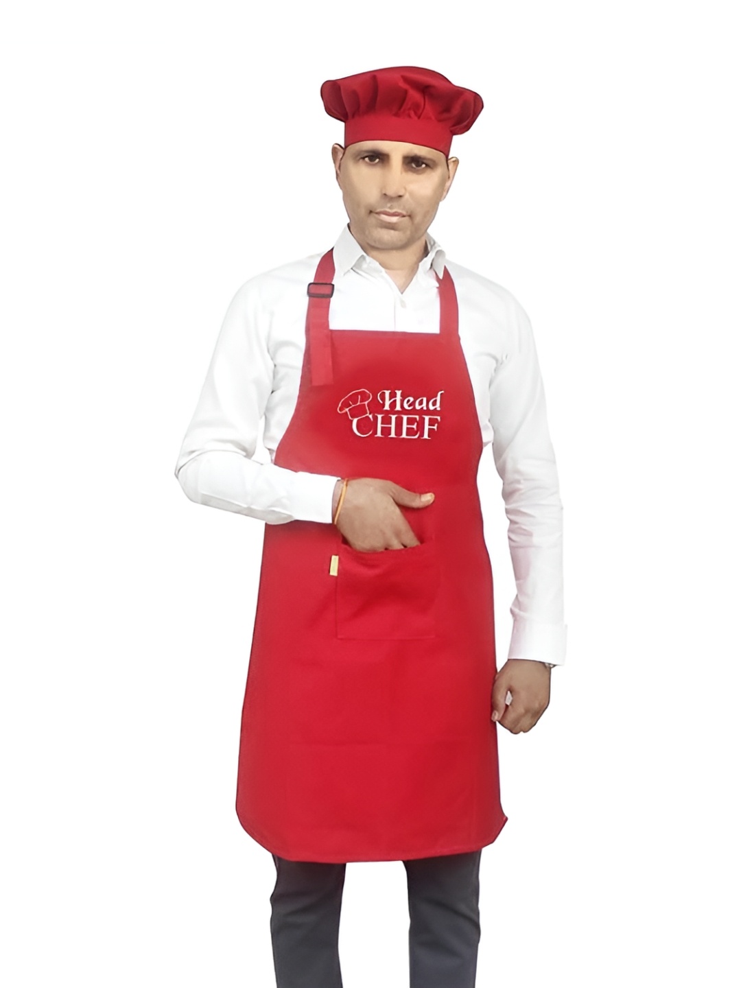

SWITCHON Red & White Printed Apron With Cap