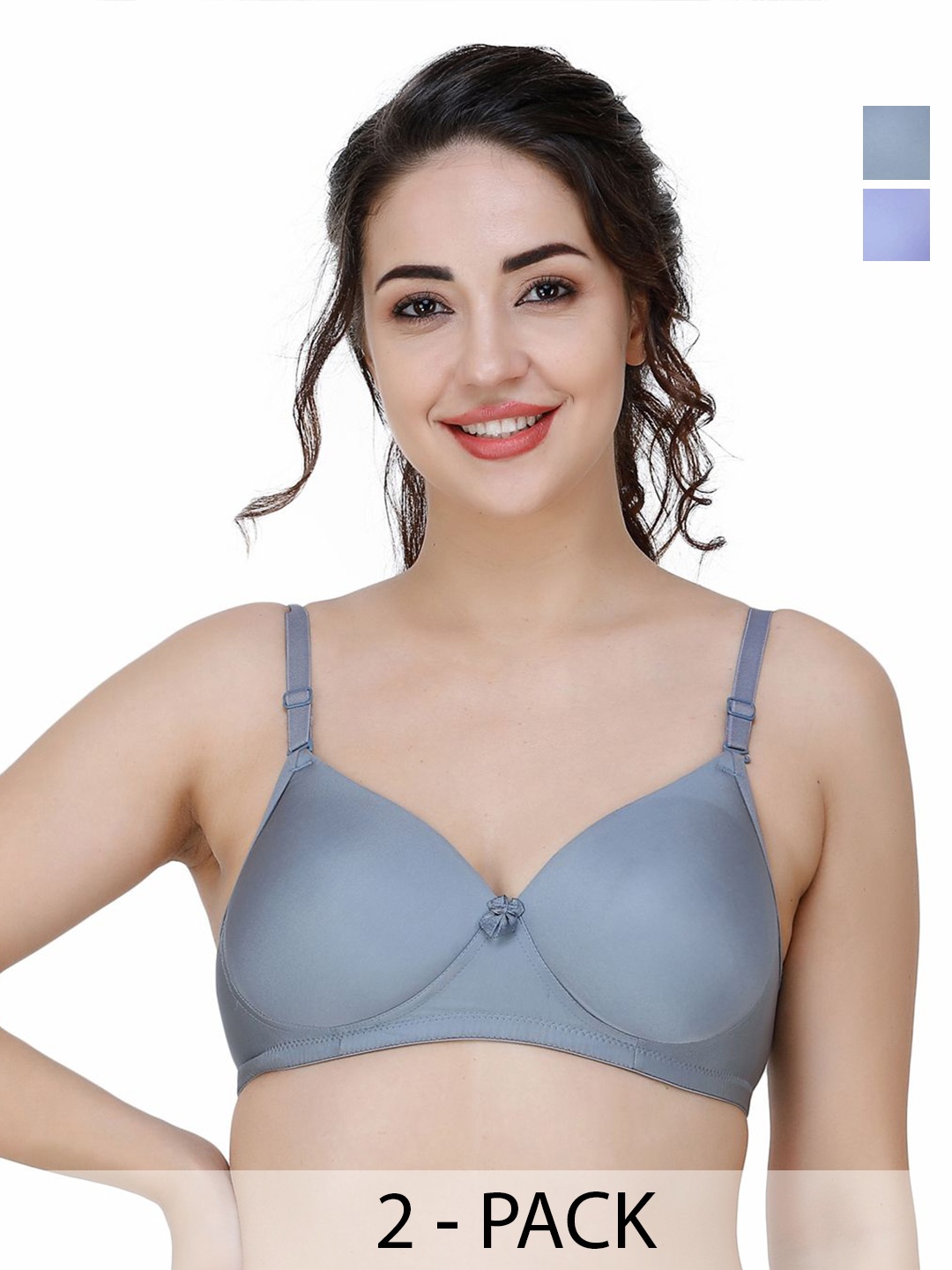 

College Girl Pack Of 2Full Coverage Lightly Padded Underwired Push-Up Bra, Blue