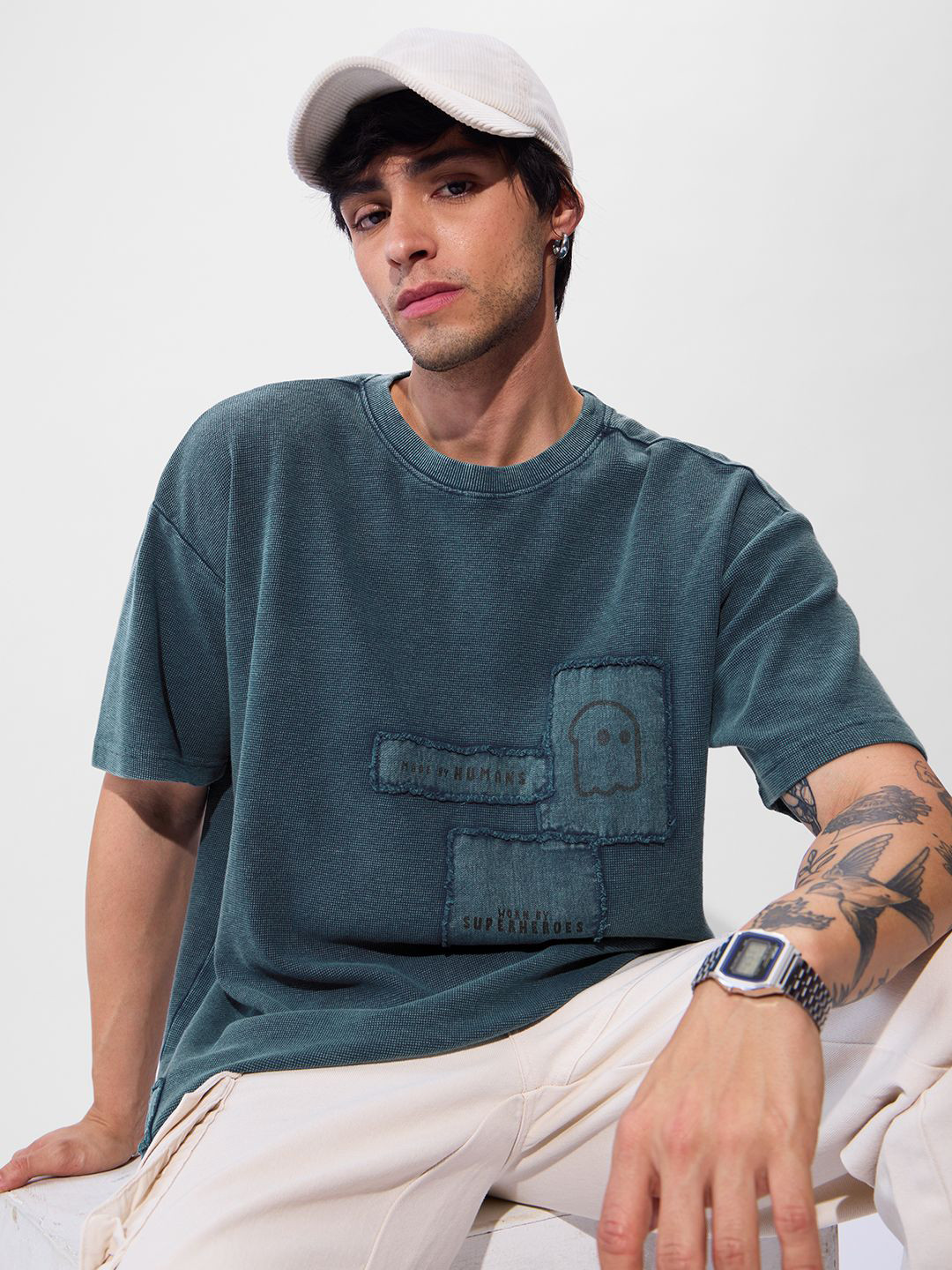 

The Souled Store Men Printed Round Neck Cotton Oversized T-shirt, Grey