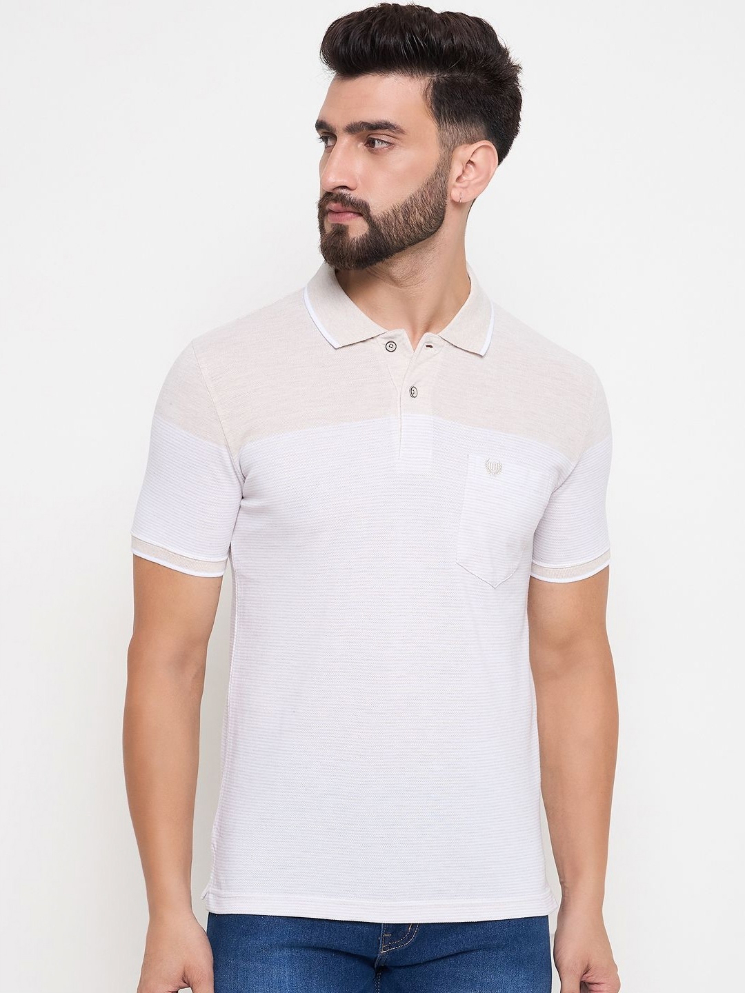 

Duke Men Colourblocked Polo Collar Cotton T-shirt, White