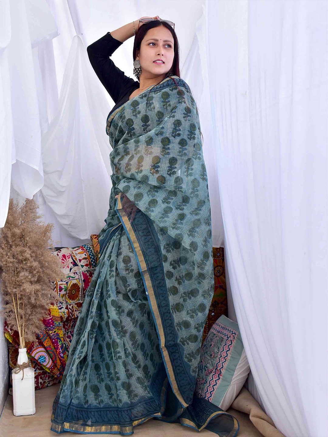 

Sundarii Dabu Kota Doria Saree, Blue