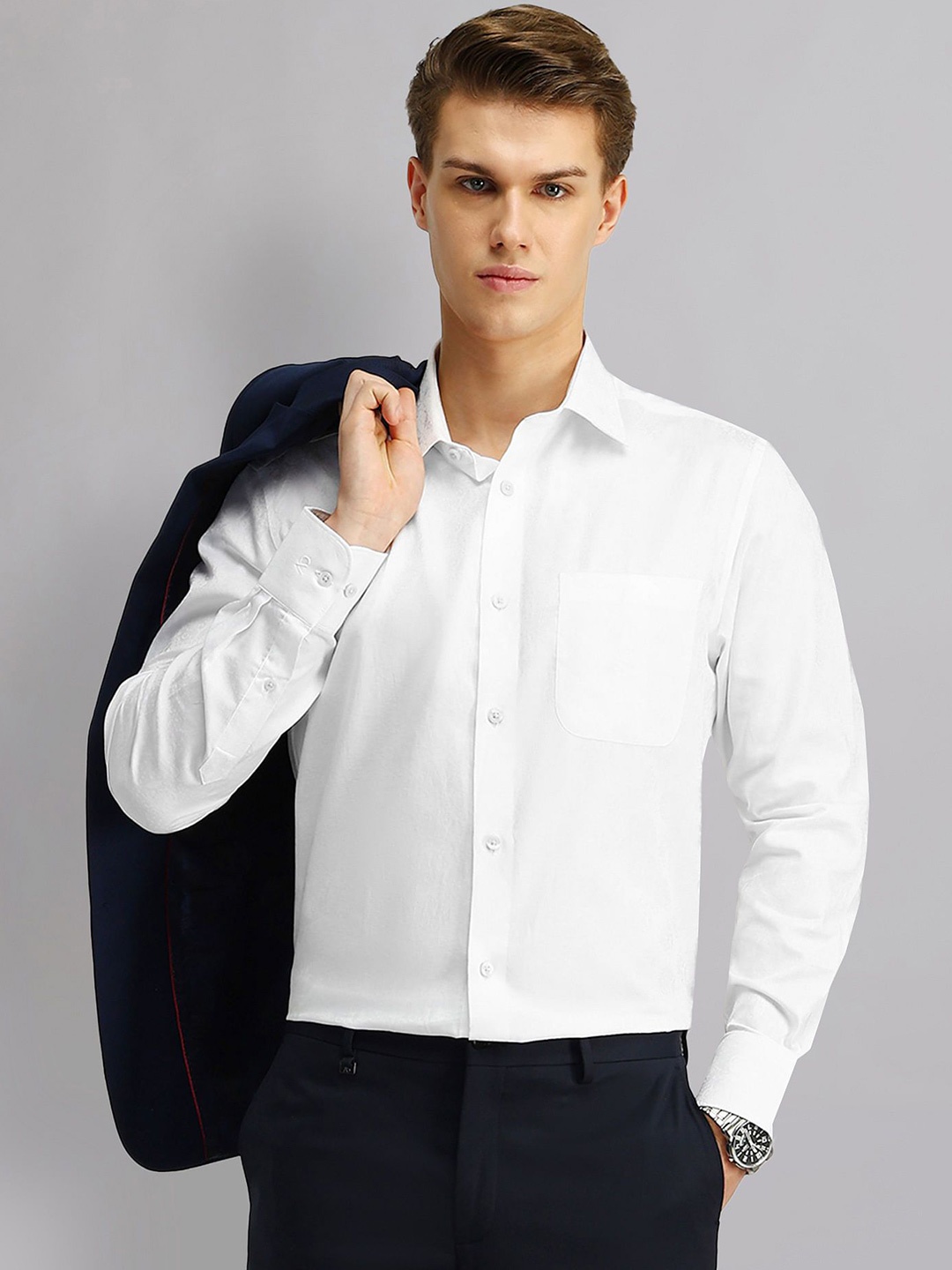 

AD By Arvind Men Spread Collar Solid Cotton Formal Shirt, White