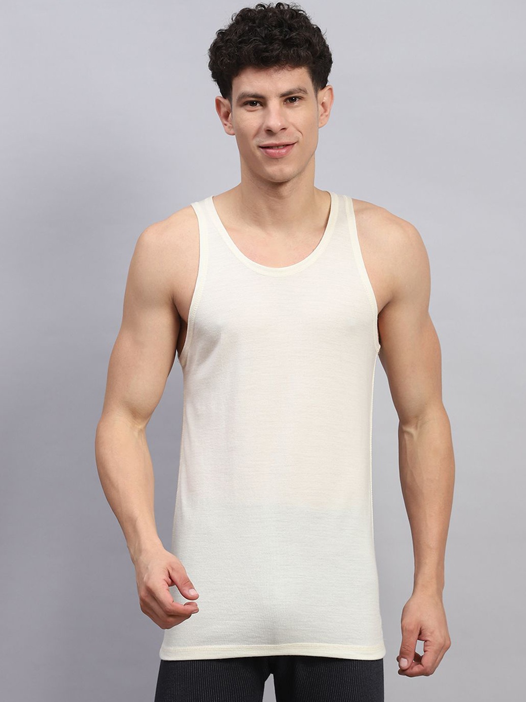 

Monte Carlo Men Round Neck Sleeveless Thermal Tops, Cream