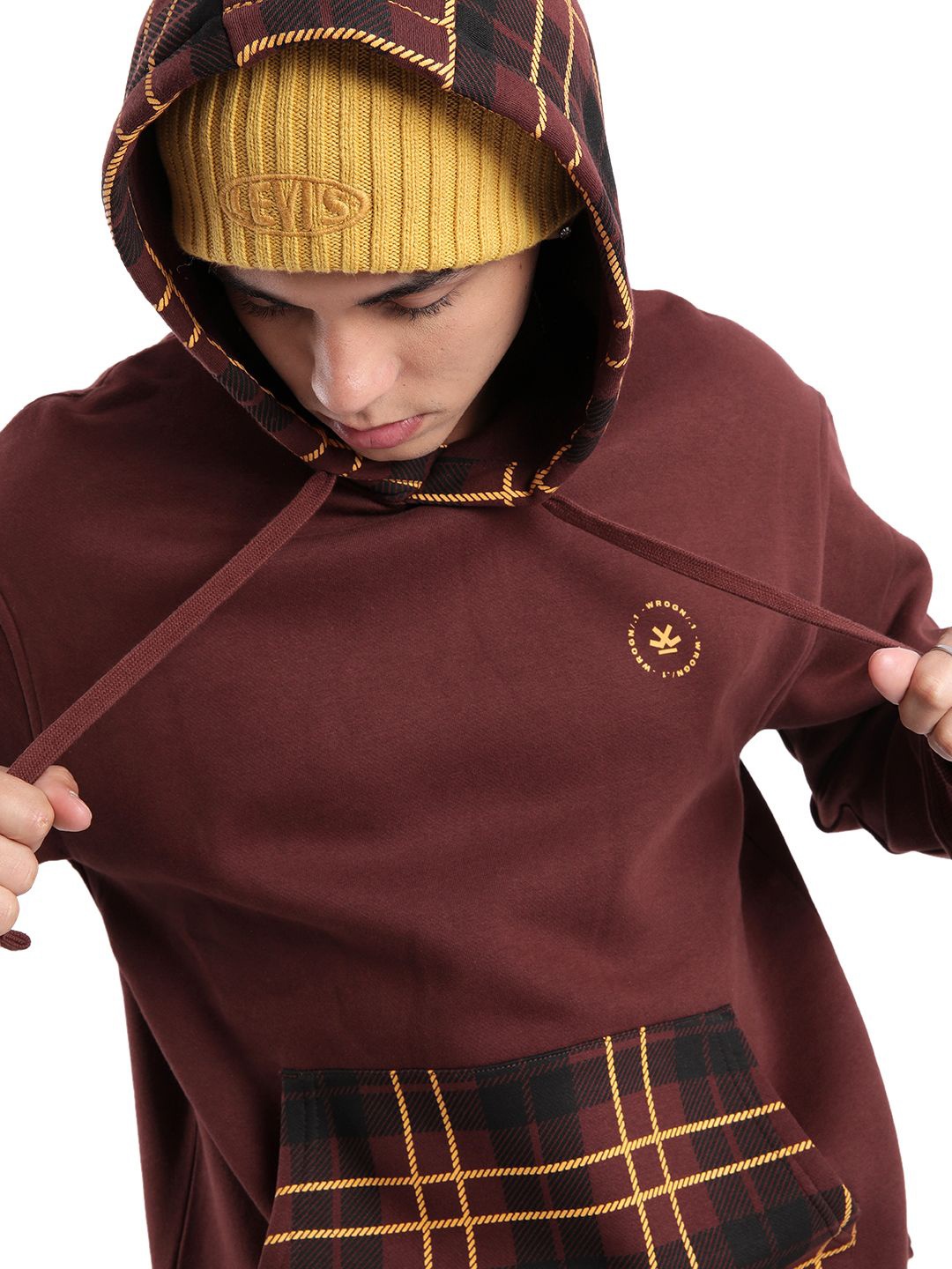 

WROGN Men Cotton Printed Hood Long Sleeves Pullover Sweatshirt, Maroon