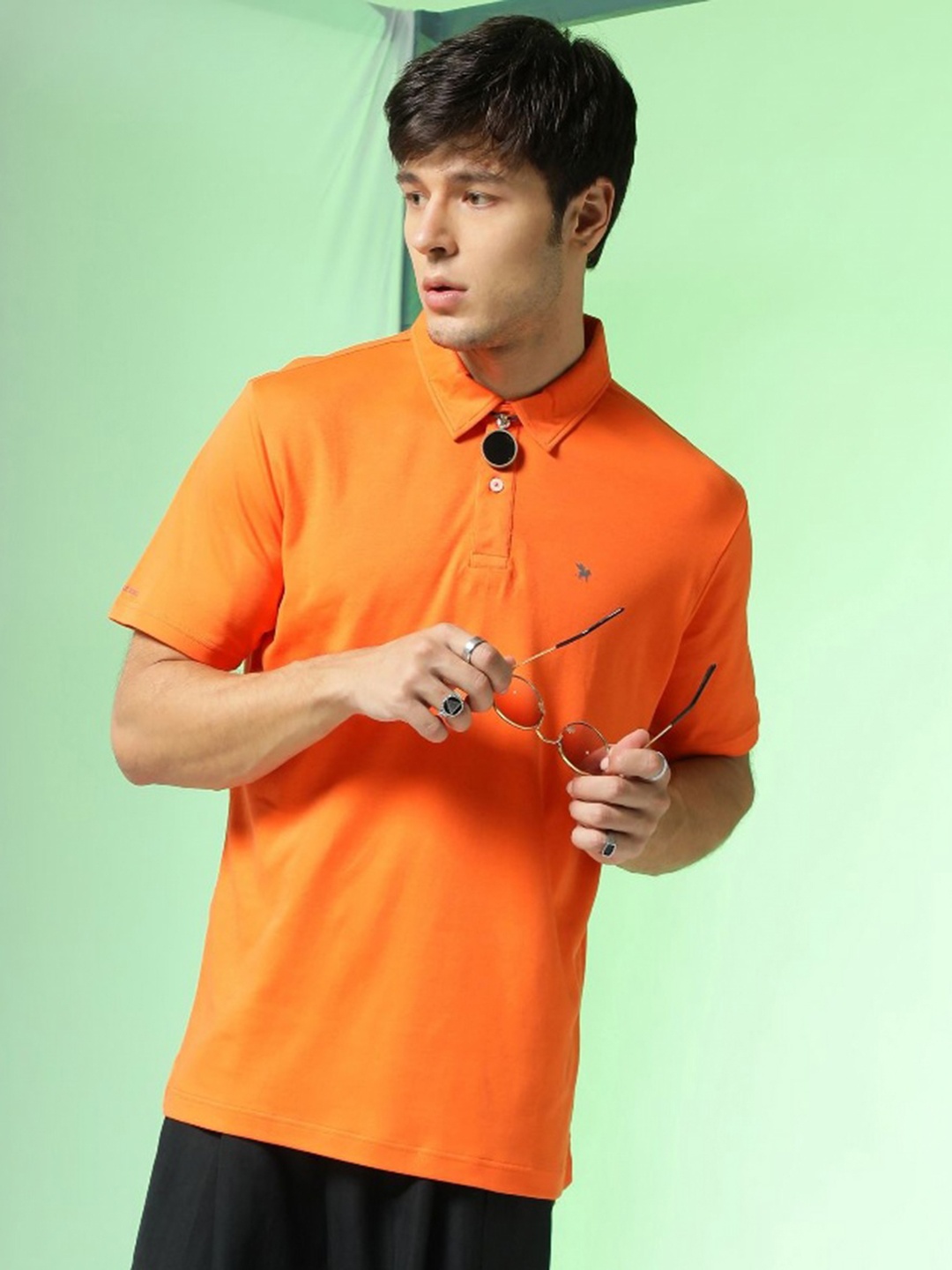 

Markle Moro Men Solid Polo Collar Cotton Slim Fit T-shirt, Orange