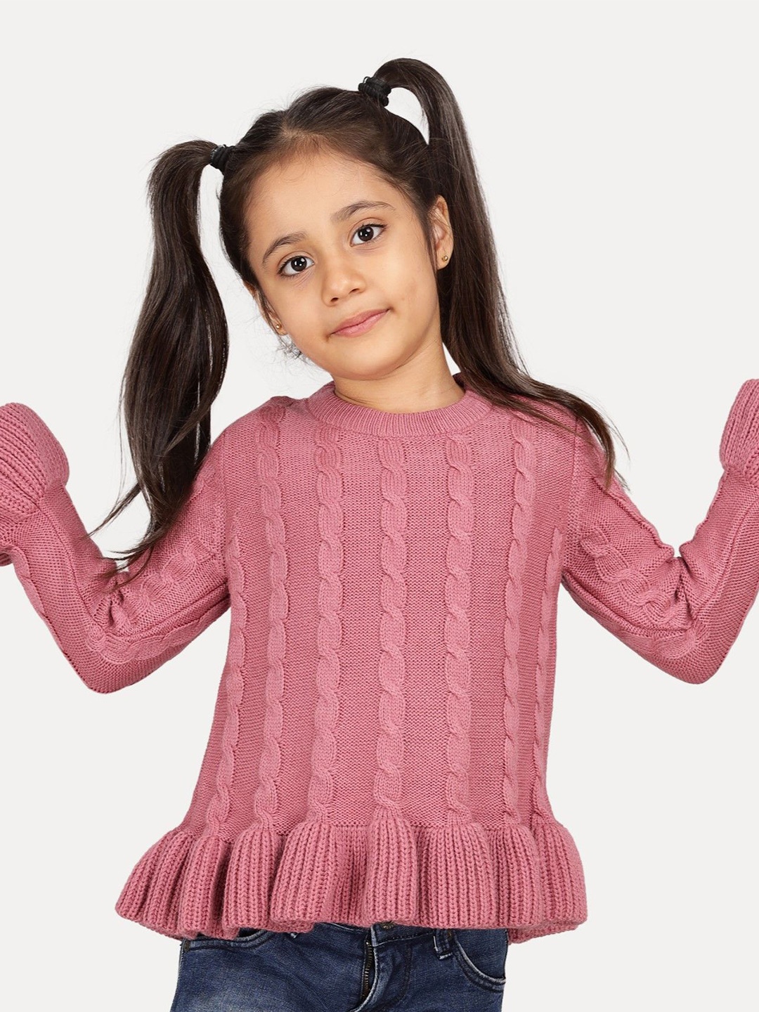 

JoE Hazel Girls Self Design Long Sleeves Pullover, Pink