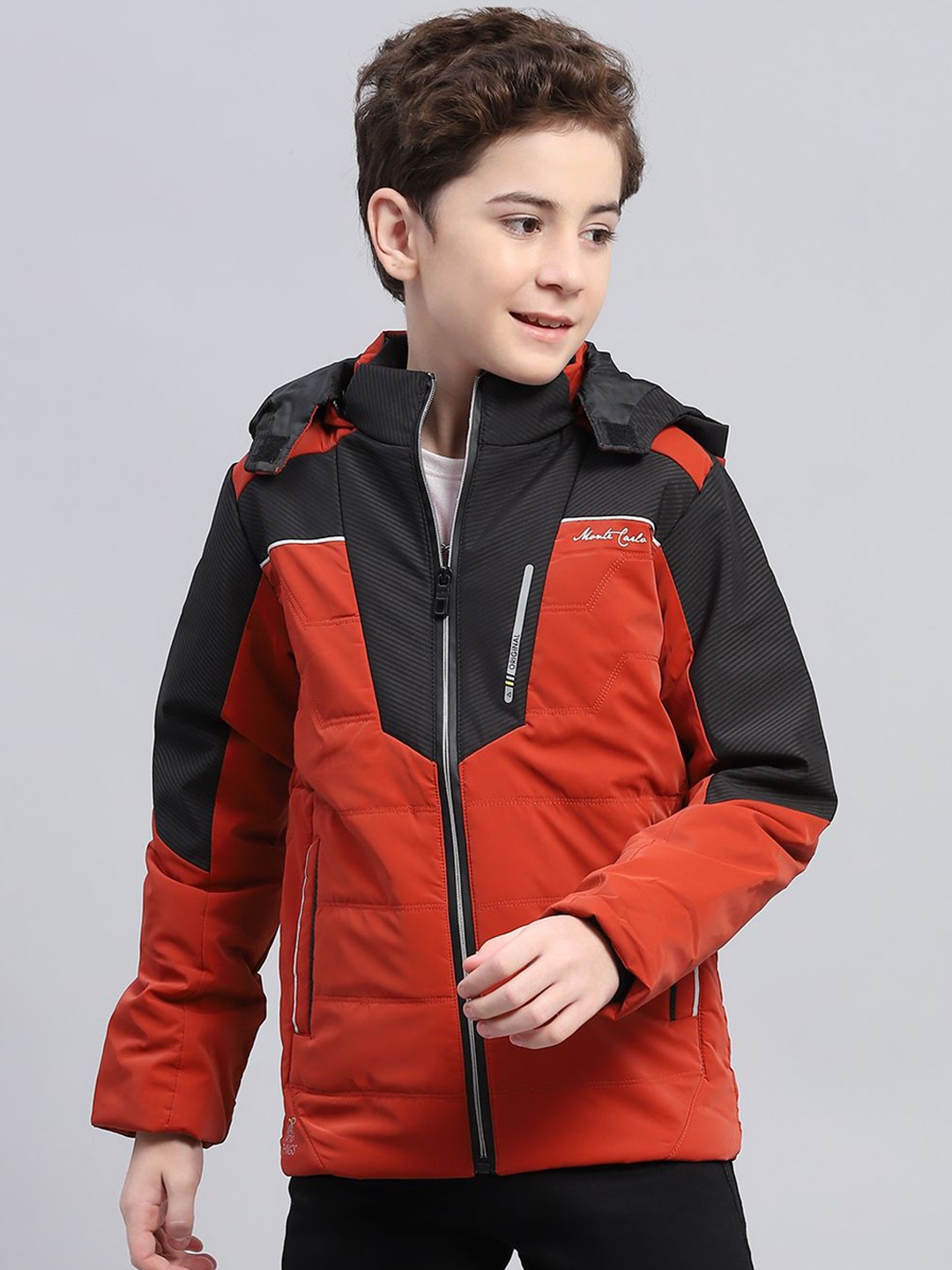 

Monte Carlo Boys Hooded Colourblocked Casual Sporty Jacket, Black