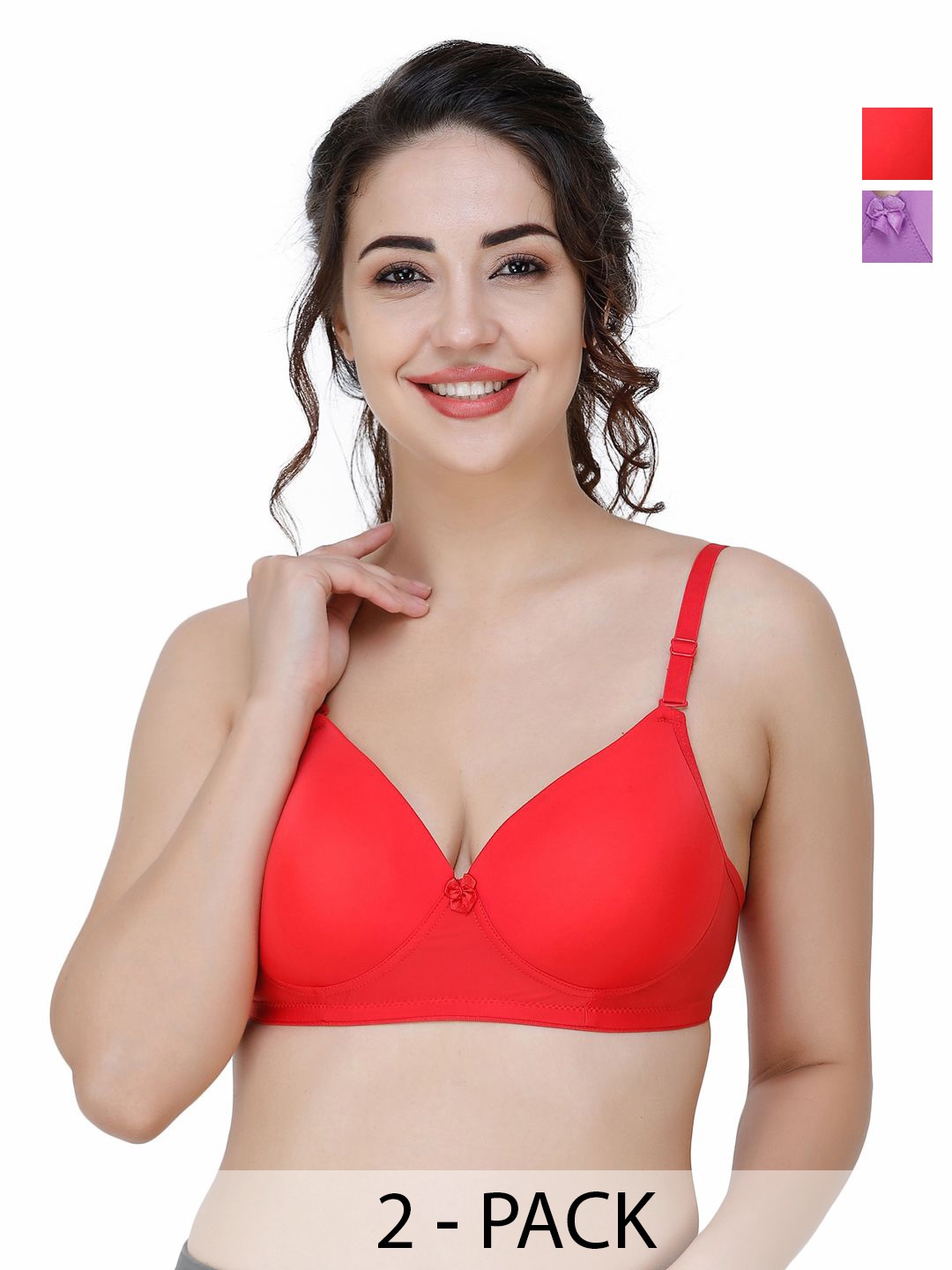 

College Girl Pack Of 2 Medium Coverage Lightly Padded T-shirt Bra, Red